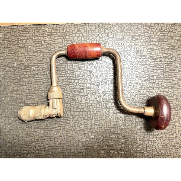 Vintage Wood & Metal Hand Crank Drill /Auger Bit Brace