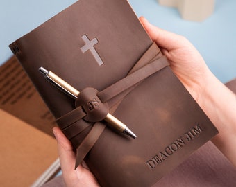 Prayer mission trip journal, mission trip leather notebook, gift for Christian men on a mission trip,  personalised leather journal