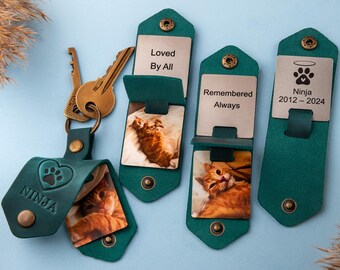 Cat Memorial Gift, Leather Keychain with Picture, Custom Pet Memorial Gift, Remembrance gifts for Cat loss