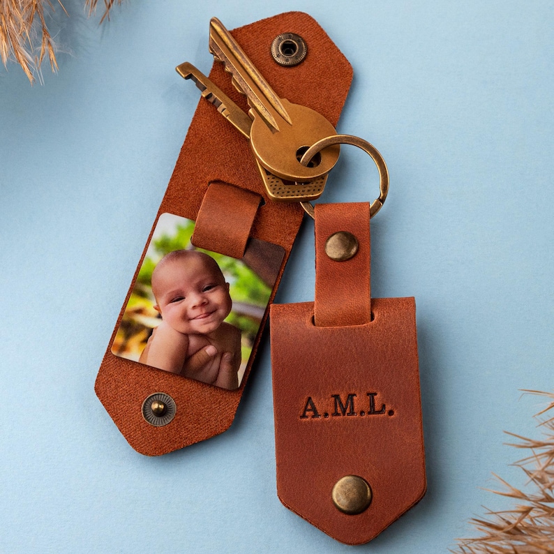 Grandpa Gift - Leather Photo Key Holder, Personalized Gifts, Custom Picture Keychain, Best Gifts for Grandpa image 16