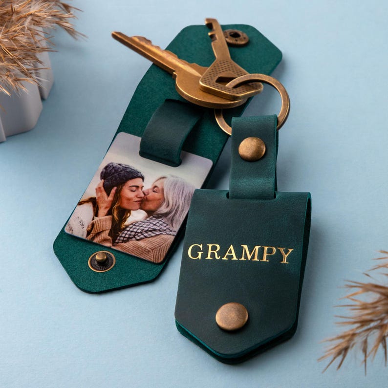 Grandpa Gift - Leather Photo Key Holder, Personalized Gifts, Custom Picture Keychain, Best Gifts for Grandpa image 12
