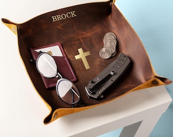 Confirmation Gift for Boy, Custom Engraved Leather Tray, Confirmation Ceremony Gift, Gift for Christian Boy, Leather Tray