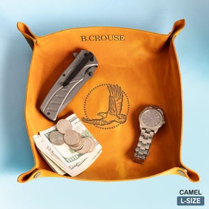 Customized desk leather tray, embossed desk catchall, custom desk organizer, custom desk catchall coin tray, gift for men