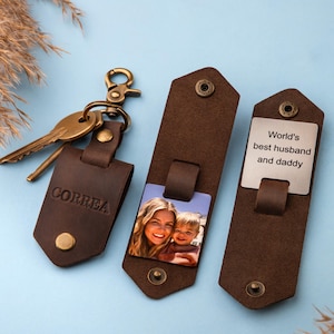 Grandpa Gift - Leather Photo Key Holder, Personalized Gifts, Custom Picture Keychain, Best Gifts for Grandpa image 11