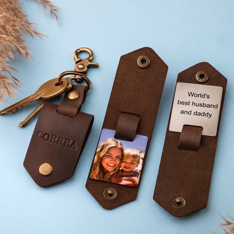 Grandpa Gift - Leather Photo Key Holder, Personalized Gifts, Custom Picture Keychain, Best Gifts for Grandpa image 11