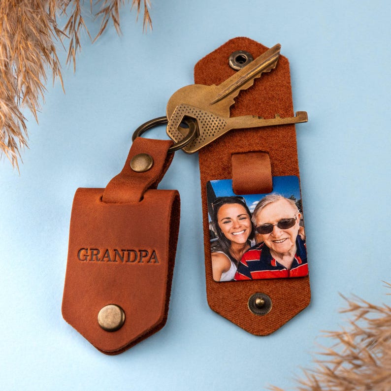 Grandpa Gift - Leather Photo Key Holder, Personalized Gifts, Custom Picture Keychain, Best Gifts for Grandpa image 18