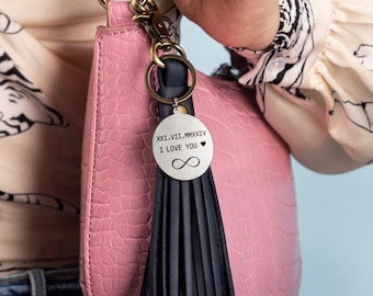 Purse Charm - Leather Tassel Keychain, Cute Bag Charm - Initial Keychain Gift