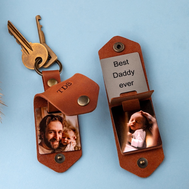 Grandpa Gift - Leather Photo Key Holder, Personalized Gifts, Custom Picture Keychain, Best Gifts for Grandpa image 13