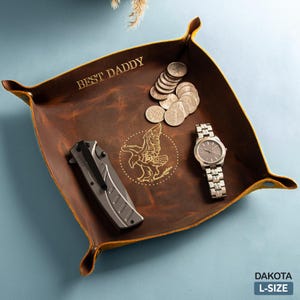Custom Leather Tray for Daddy, Father&#39;s Day Gift - Personalized Leather Valet Tray, Unique Gift for Dad, Husband, Handmade Leather Tray