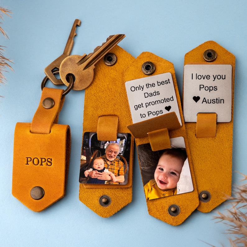 Grandpa Gift - Leather Photo Key Holder, Personalized Gifts, Custom Picture Keychain, Best Gifts for Grandpa image 17