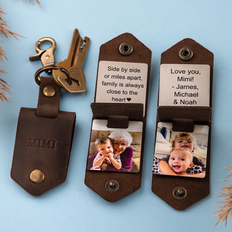 Grandpa Gift - Leather Photo Key Holder, Personalized Gifts, Custom Picture Keychain, Best Gifts for Grandpa image 14