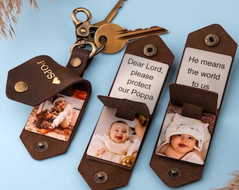 Personalized Photo Keychain, Grandpa Gifts, Leather Photo Keychain, Gift for Grandpa, Birthday Gift