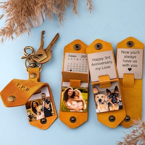 3 year Anniversary Gift for Husband, wedding Anniversary gift, Leather Photo Keychain for Anniversary, Gift for Him