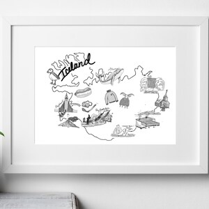 Iceland, Digital Print, Illustrated Map, Natural Landmarks