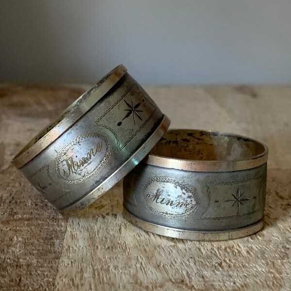 2x Vintage French Metal Napkin Rings