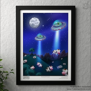 UFO Alien Kühe Illustration Kunstdruck