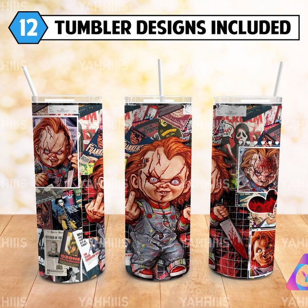 Horror Skinny Tumbler 20 oz Sublimation Design PNG - Movie Character Tumbler Straight and Tapered PNG