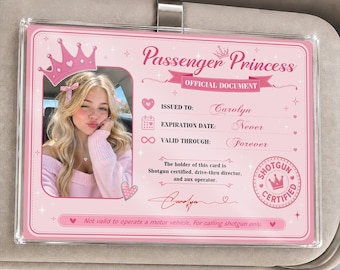 Personalized Funny Passenger Princess Car Visor Clip for Couples, Custom Photo & Name, Acrylic Passenger Princess Clip, Gift for Girlfriend