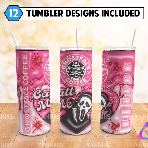 Horror Inflated Puff Skinny Tumbler 20 oz Sublimation Design PNG - Movie Character Tumbler Straight and Tapered PNG