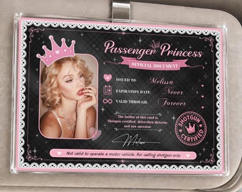 Custom Passenger Princess Card Visor Clip, Custom Photo & Name License ID Card, Custom Passenger Princess Clip, Gift for Girlfriend