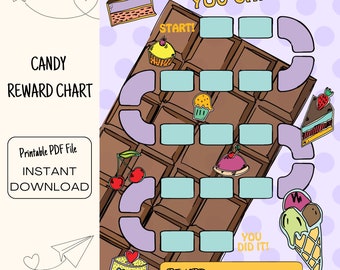 Gráfico de recompensas de dulces - Gráfico de comportamiento para niños imprimible, Gráfico de tareas diarias, Gráfico de comportamiento dulce imprimible, Gráfico de pegatinas, Descarga instantánea