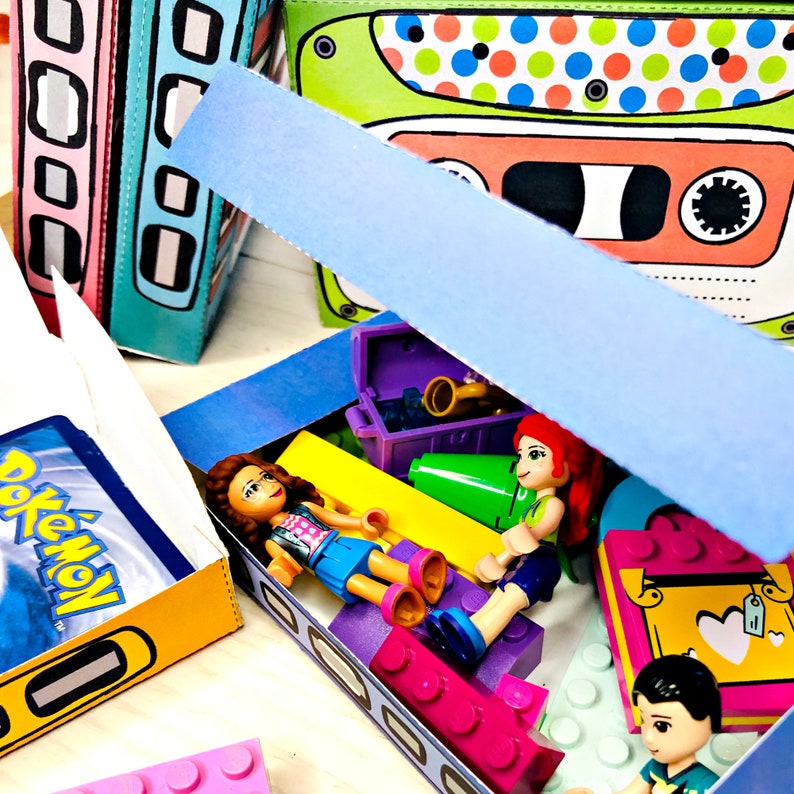 Caja de cinta de casete, titular de tarjeta de regalo, cajas de favor de fiesta, kit PDF imprimible, plantilla de papel de bricolaje, caja de regalo de dulces y galletas, descarga instantánea imagen 5