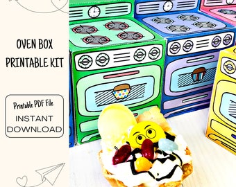 Retro Oven Cupcake Box, Cookie Favor Box, Bun In The Oven Treat, Baby Shower Party Decor, Printable PDF Kit, Birthday Gift, Instant Download