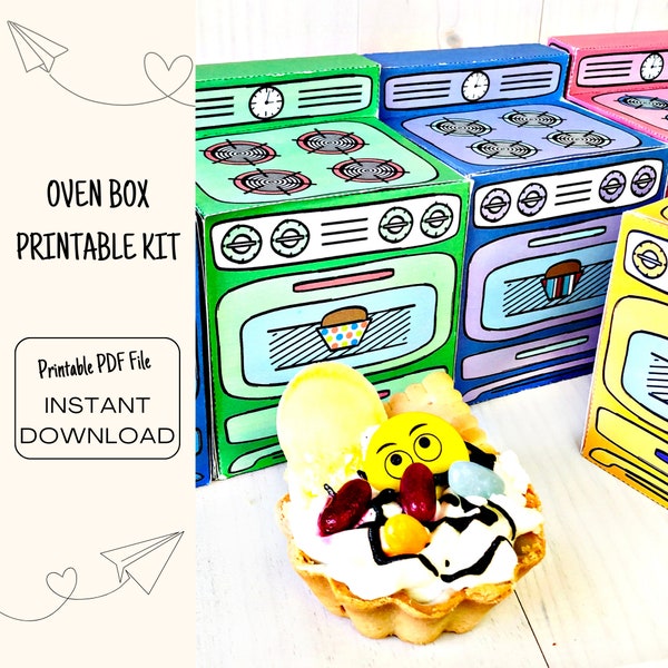 Retro Oven Cupcake Box, Cookie Favor Box, Bun In The Oven Treat, Baby Shower Party Decor, Printable PDF Kit, Birthday Gift, Instant Download