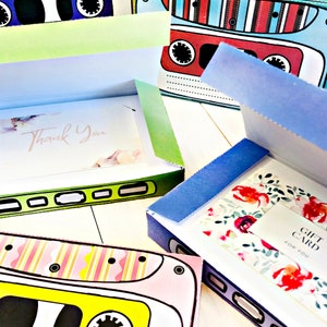 Caja de cinta de casete, titular de tarjeta de regalo, cajas de favor de fiesta, kit PDF imprimible, plantilla de papel de bricolaje, caja de regalo de dulces y galletas, descarga instantánea imagen 7