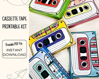 Cassette Tape Box, Gift Card Holder, Party Favor Boxes, Printable PDF Kit, DIY Paper Template, Candy and Cookie Gift Box, Instant Download