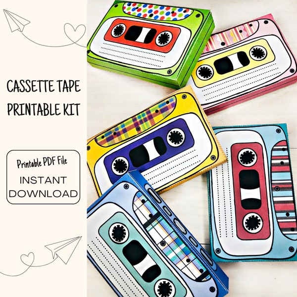 Cassette Tape Box, Gift Card Holder, Party Favor Boxes, Printable PDF Kit, DIY Paper Template, Candy and Cookie Gift Box, Instant Download