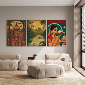 Indian Culture Poster Set of 3, Indian Prints, Bollywood Poster, Countries Prints, Digital Download, Indian Art, Indian Food Posters