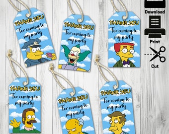 DESCARGA INSTANTE Digital Simpsons Gracias Favor Etiquetas, Fiesta de Cumpleaños Imprimible, Fiesta Favor Favor Etiquetas