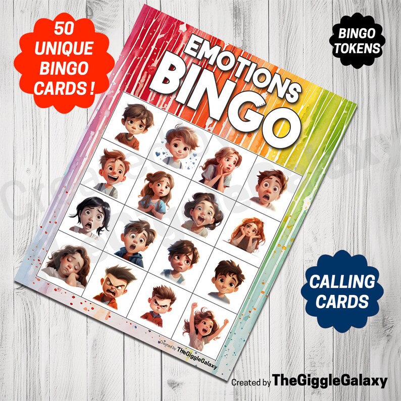 Feelings Bingo Game for Kids PRINTABLE PDF Emotions Cards - Etsy