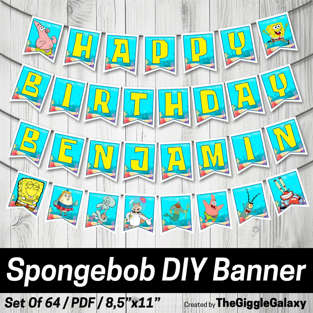 Cute Printable Spongebob Banner, Birthday Party, Shower Decoration ...