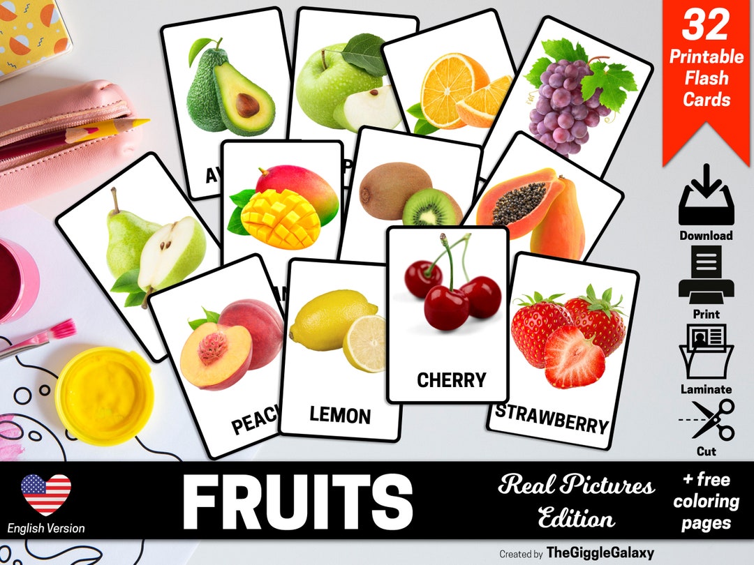 FRUITS real Pictures 32 Editable Montessori Cards Flash - Etsy