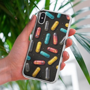 Colorful Capsule Pills Illustration Clear Case for iPhone®, Fitness and Vitamins Art Print Case, Trendy Chill Pill Phone Accessory
