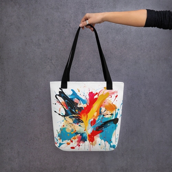 Abstract Colorful Paint Splash Tote Bag Color Splatter Print Artistic Fashion Carryall Gift for Artist Art Students 3D Illusion Art Etsy