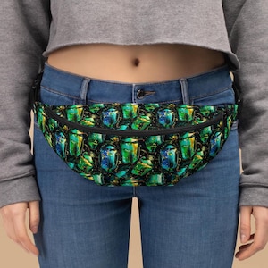 Iridescent Green June Beetle Fanny Pack, Stunning Nature Design Bag, Vibrant and Stylish Waist Bag for Everyday Use, Green Chafer Beetle Bag