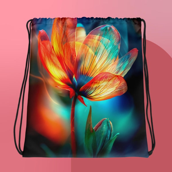 Hyper Realistic Translucent Glow Flower Drawstring Bag, Fantasy Nature Bioluminescent Art Bag, Elegant Flower Bag for Mothers Day Gift