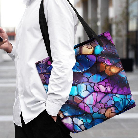 Shiny Iridescent Pebble Mosaic Tote Bag Abstract Vibrant Art Print Gift for Artist Trendsetter Streetwear Mosaic Pattern Tote Bag Etsy