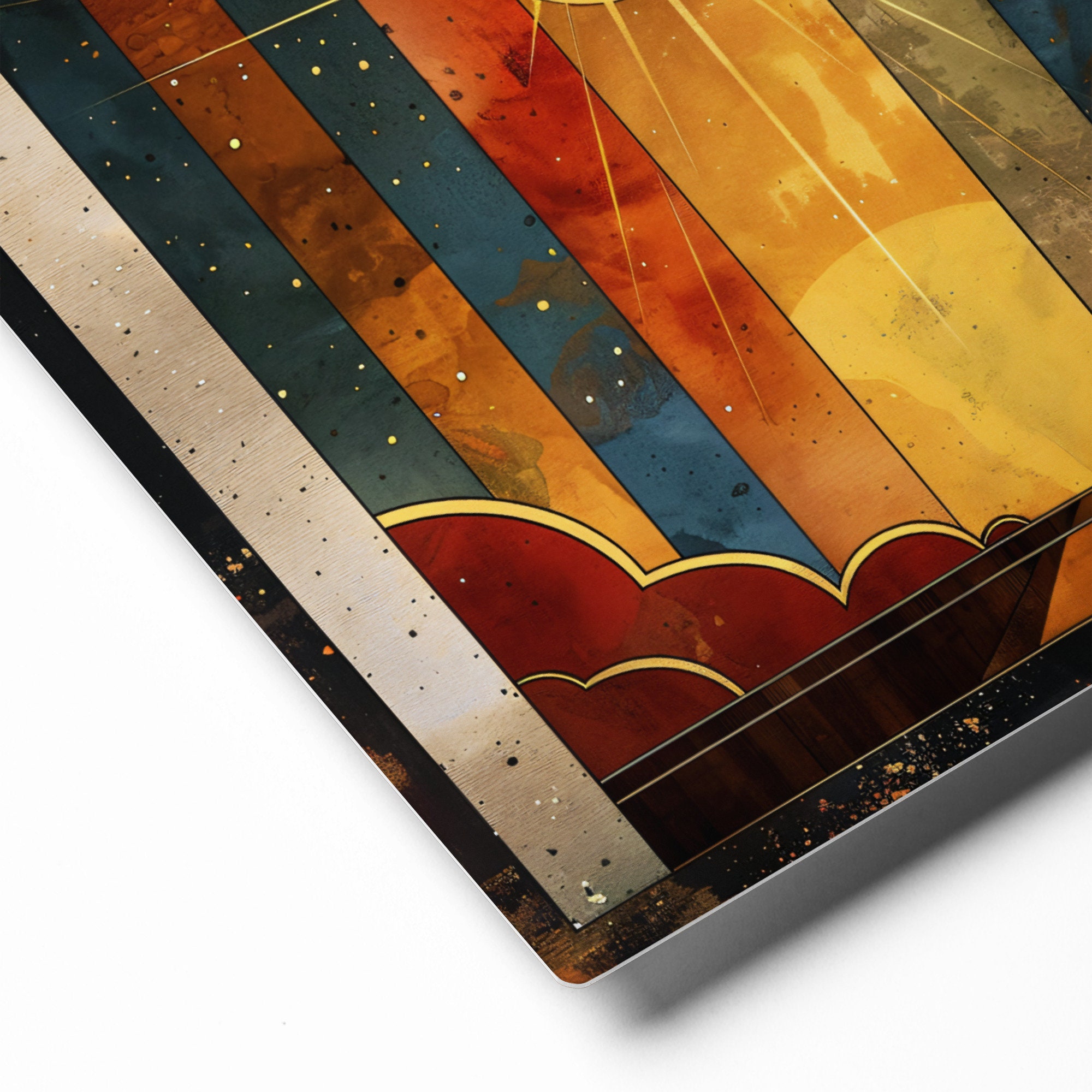 Art Deco Gold Sunburst Metal Print, Colorful Mid Century Wall