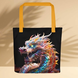 Holographic Iridescent Lunar Year of the Dragon Tote Bag, Colorful Fantasy Dragon Fashion Accessory, Strength and Prosperity Symbol Bag