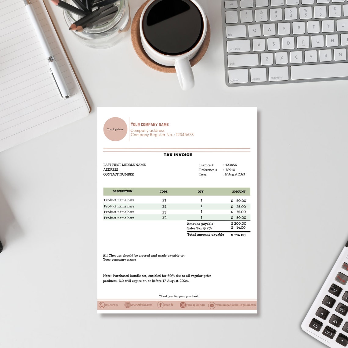 Invoice Template for Small Business, Editable Invoice, Printable ...