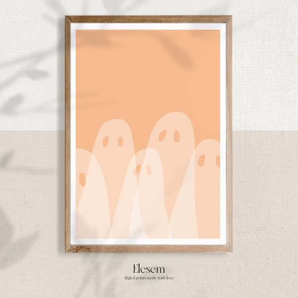 Arte digital minimalista, fantasma Halloween, tendencia otoño, tono neutro, diseño minimalista, decoración interiores DESCARGA DIGITAL fall