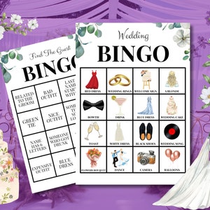 Paquete divertido de bingo de boda imprimible - Actividad de boda - Encuentra el juego de bingo invitado - Tarjetas de bingo imprimibles