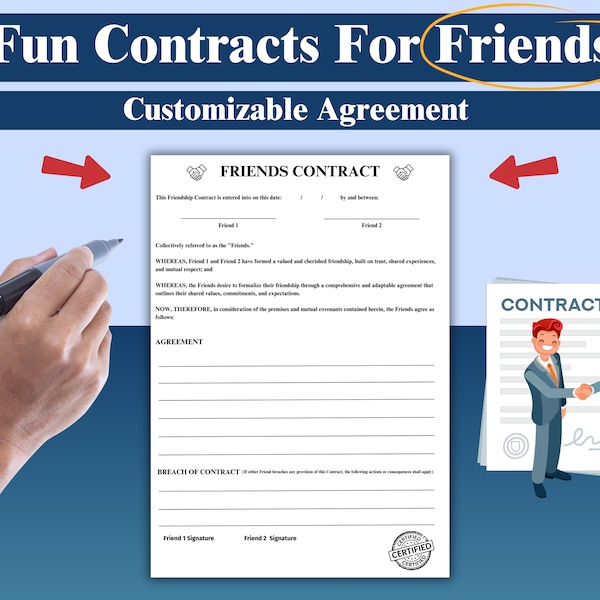 Personalized Contract Template for friends - Fun Contract - Best Friends Gift - Customizable Friend contract- fun activity for friends