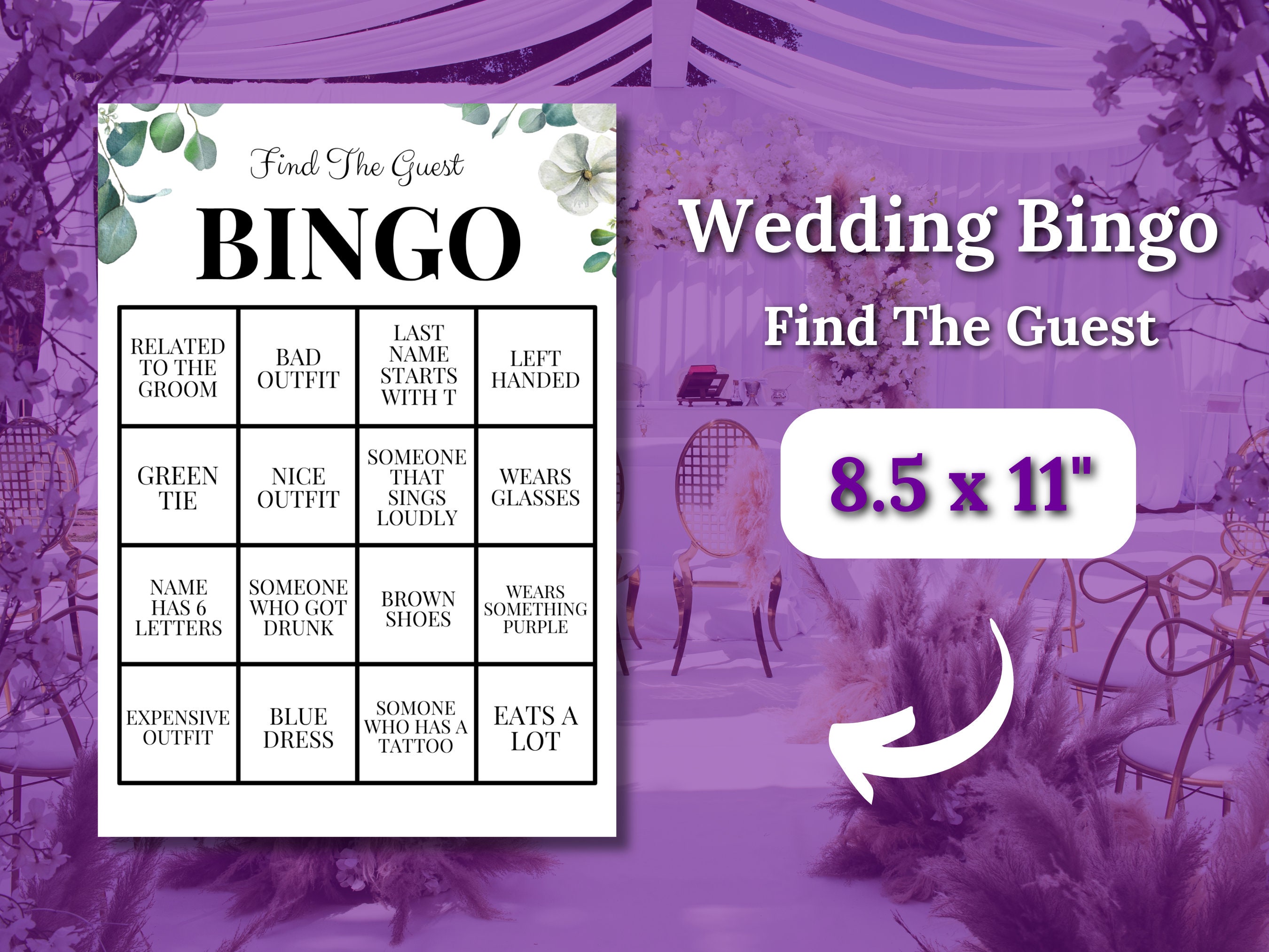 Printable Wedding Bingo Fun Pack Wedding Activity Find the Guest Bingo ...