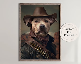 Benutzerdefinierte Cowboy Haustier Portrait, Western Hund Wandkunst