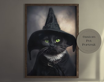 Custom Gothic Pet Portrait from Photo Perfect Halloween Pet Gift Dark Home Decor Witch Pet Wall Personalized Gift for Pet Lover